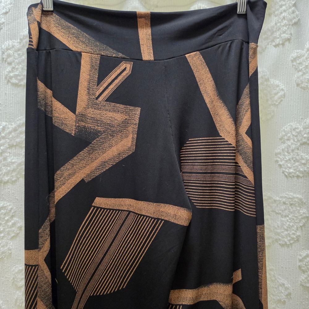 Clara Sunwoo XL Black Bronze Geometric Abstract Wide Leg Liquid Jersey Pants - Picture 6 of 6